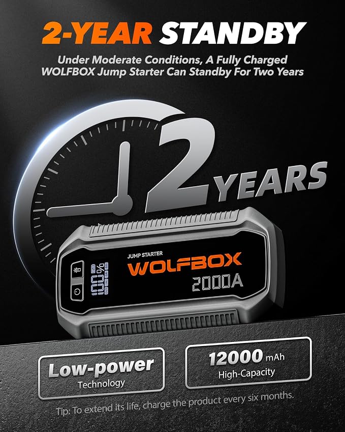 WOLFBOX 2000A Jump Starter, 12000mAh Battery Jumper Starter Portable - Image 9