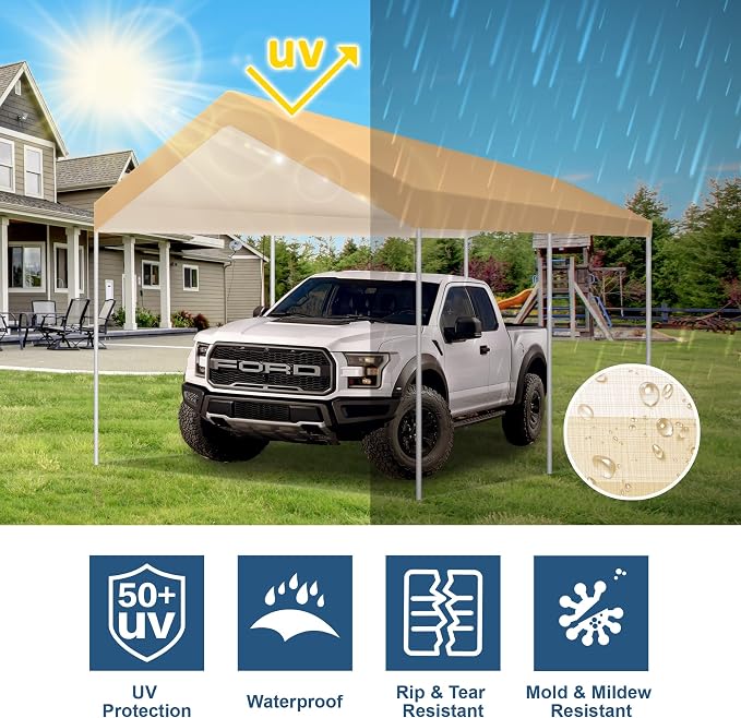 10'x20' Upgraded Carport Replacement Top Canopy Cover Beige - Image 3