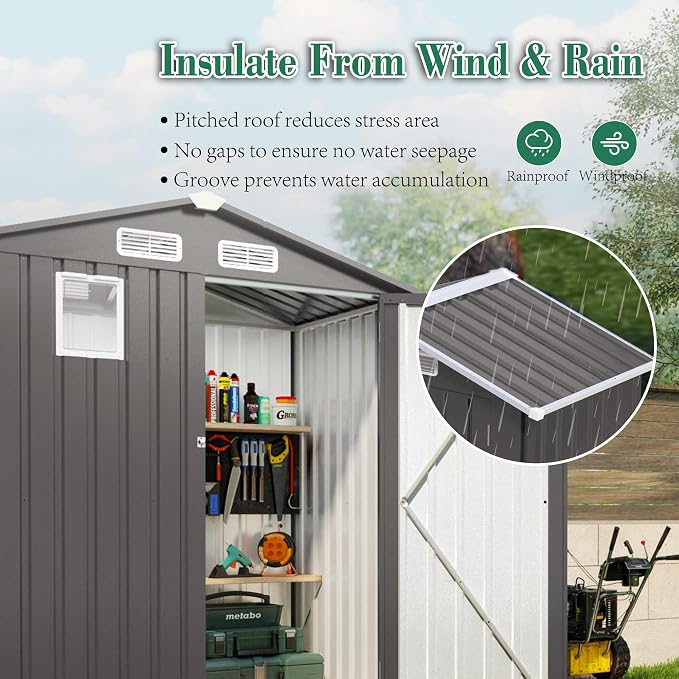 5x3x6FT Outdoor Storage Shed, Galvanized Steel Garden Shed - Image 2