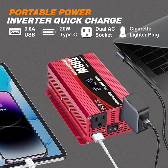 500 Watt Car Power Inverter DC 12V to 110V/120V AC Converter - Image 2