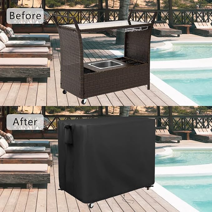 Kingling Outdoor Table Cover for Wicker Bar Cart, 44 Inch Waterproof Patio Bar - Image 5