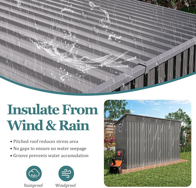 4 * 9.2 * 6 FT Outdoor Storage Shed, Galvanized Steel Garden Shed - Image 3