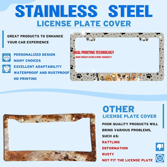 Dog License Plate Frame Pet Paw Prints Stainless Steel License Plate Holder - Image 2