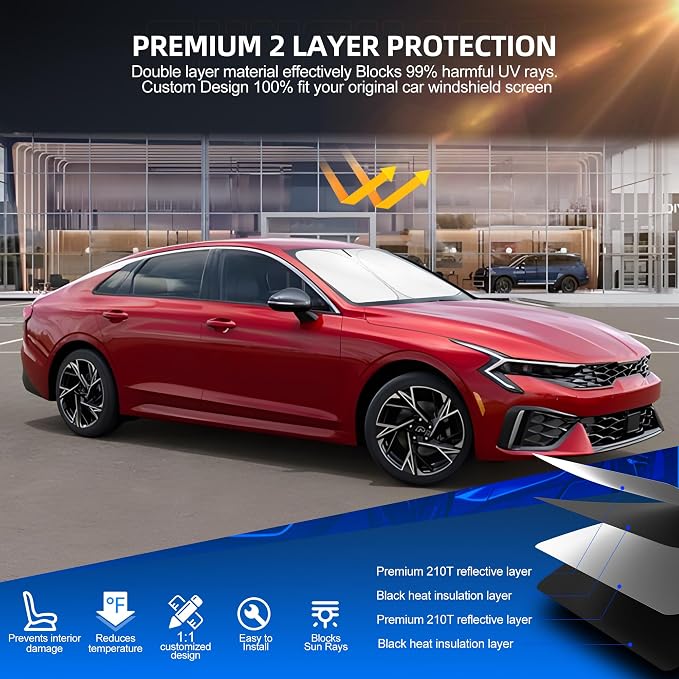 Windshield Sun Shade for Kia K5 2021-2025 Foldable Sunshade Custom Fit Front - Image 3
