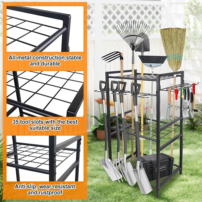 3 Tier Garden Tool Organizer, Yard Tool Tower Rack, Tool organizer up to 78 - Image 3