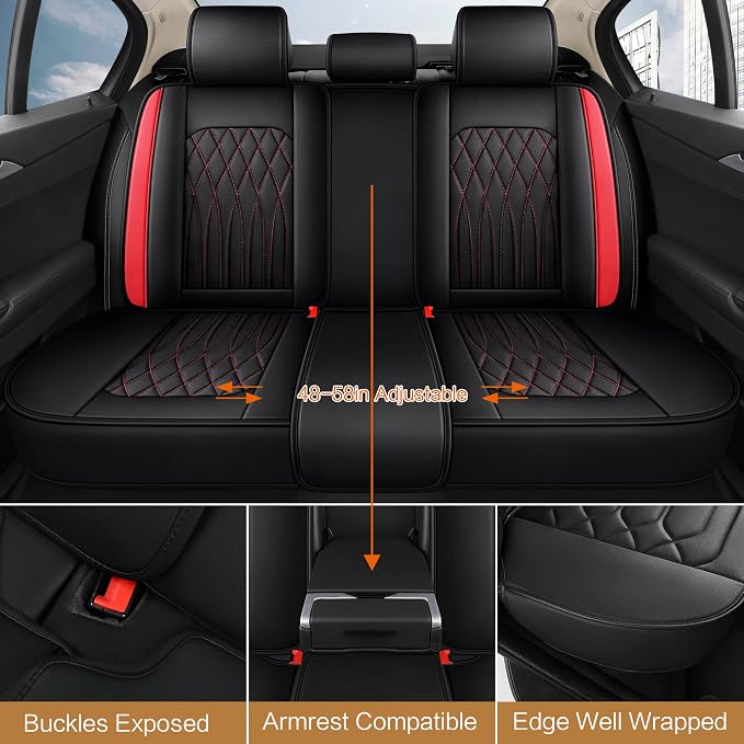 Pariitadin Leather Car Seat Covers Full Pair, Waterproof Faux Leather Seat - Image 3
