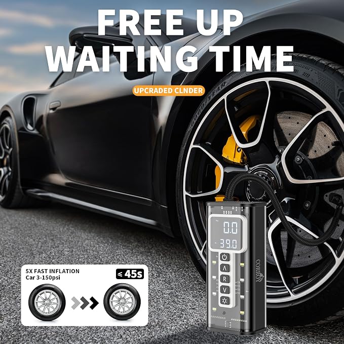 Tire Inflator Portable Air Compressor – 20000mAh Battery, 150PSI Cordless Bike - Image 3