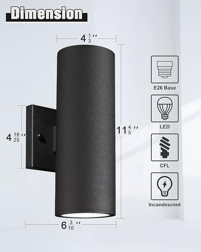 Ken & Ricky Exterior Wall Lights, Outdoor Up and Down Wall Sconce, Cylinder - Image 4