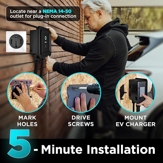 EVIQO Level 2 EV Charger – 48 Amp 240V – Wall EV Charger Level 2, NEMA 14-50 - Image 4