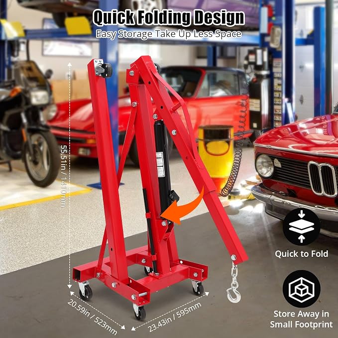 2 Ton Hydraulic Engine Hoist, 4400LBS Folding Cherry Picker Engine Hoist Lift - Image 3