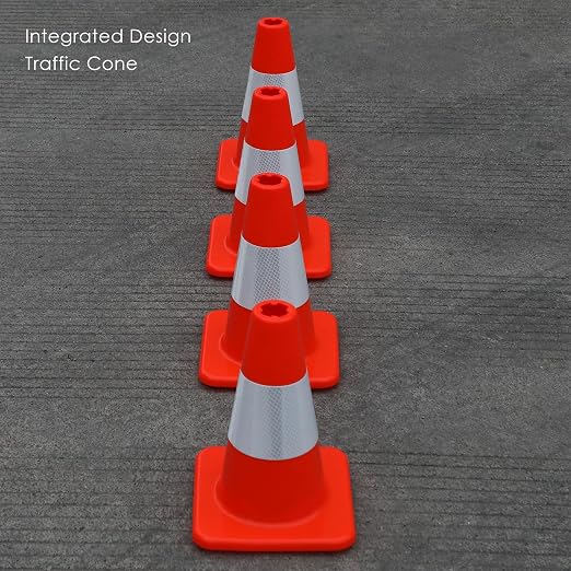 8 Pack All-PVC 1-Piece Traffic Cones, 360° Visible Fluorescent Orange-Red - Image 3