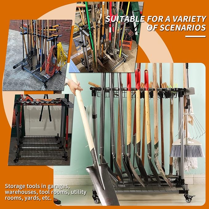 garden tool organizer metal Garage Storage Holder storage large long lawn tools - Image 5