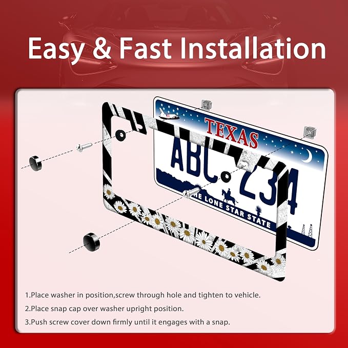 Sun License Plate Frame Black White Daisy Flowers License Plate Frames Funny - Image 3