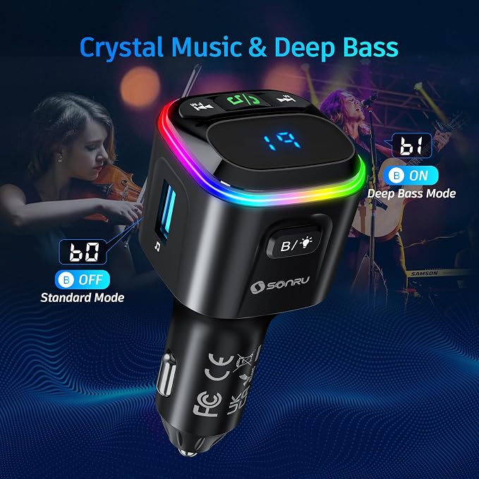 Bluetooth 5.3 FM Transmitter Car Adapter Wireless Radio Adapter HiFi Bass Sound - Image 7