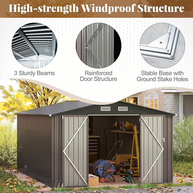 Goplus 10 x 14 FT Outdoor Storage Shed, Large Garden Tool House w/Improved - Image 3