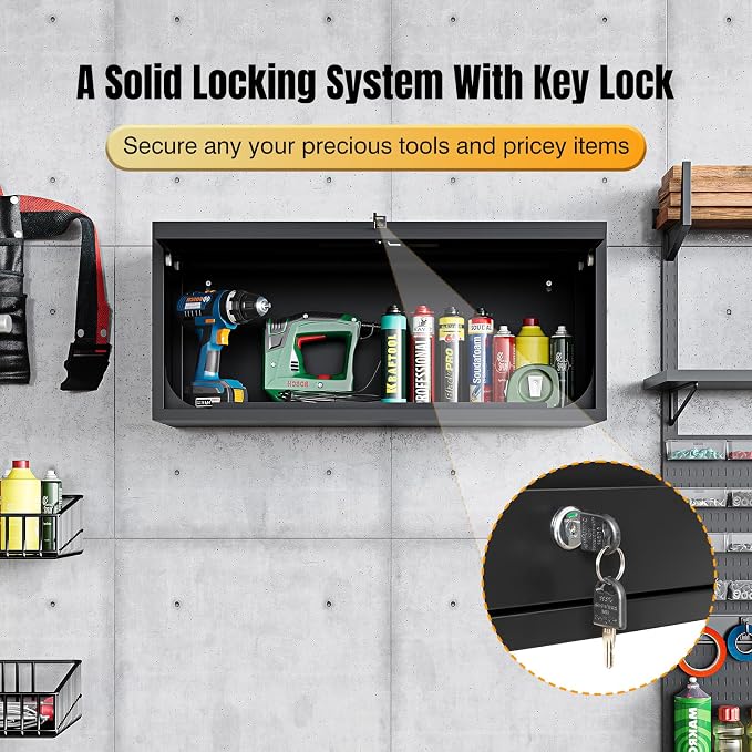 Small Wall-Mounted Locking Cabinet Metal Garage Storage Cabinet Hanging - Image 5