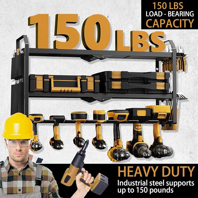 Power Tool Organizer with Charging Station: 7 Cordless Drills Holder Wall Mount - Image 3