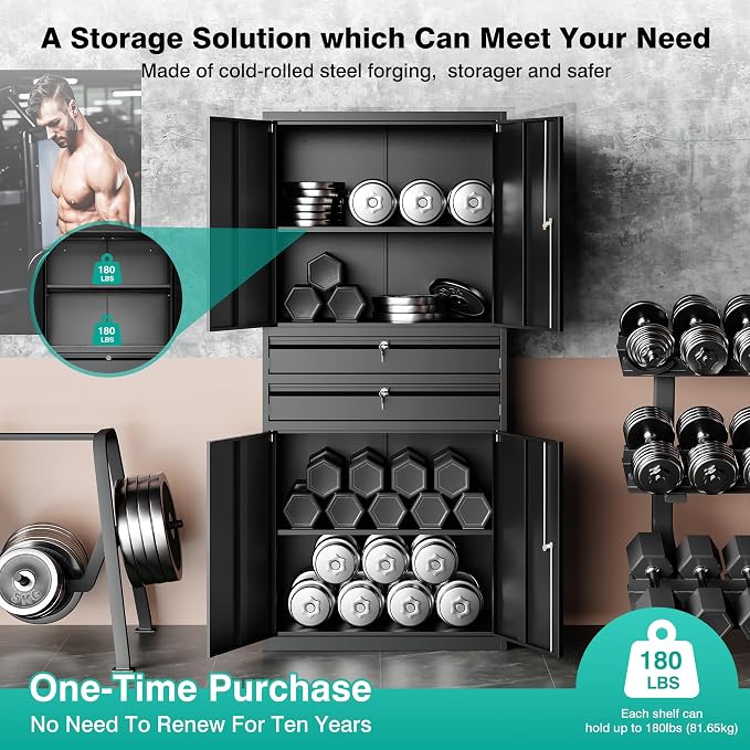 Metal Storage Cabinet with Drawer and Locks - Image 9