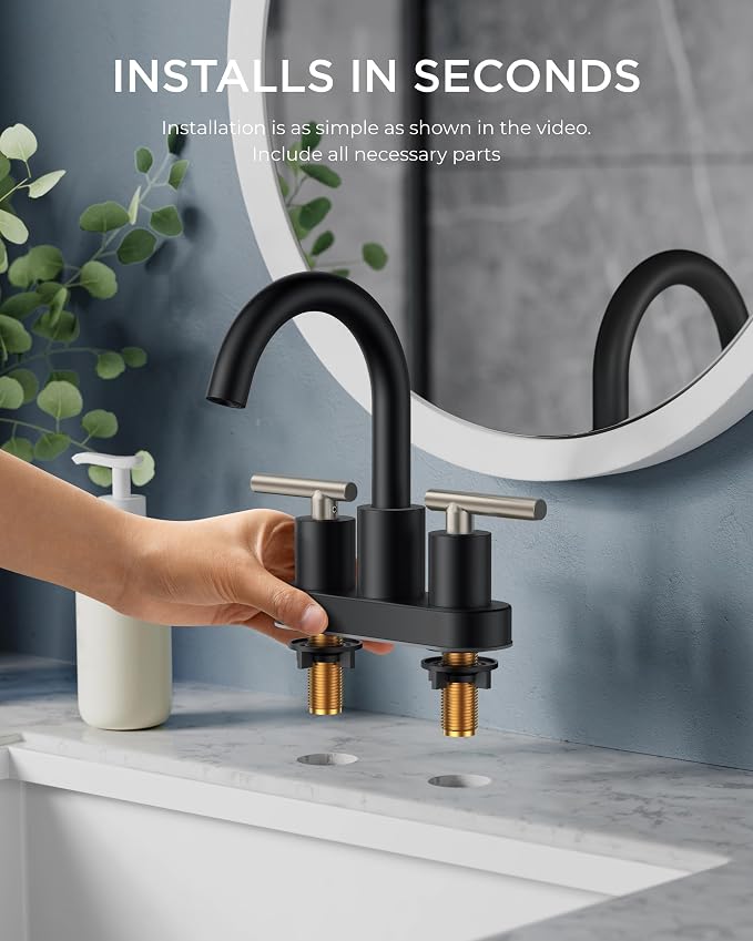 FORIOUS 4 Inch Centerset Bathroom Sink Faucet Black and Brushed Nickel - Image 8