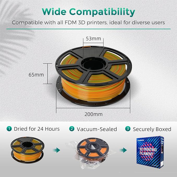 FLASHFORGE PLA Filament 1.75mm +/- 0.02mm Orange to Green Gradient, Smooth - Image 6