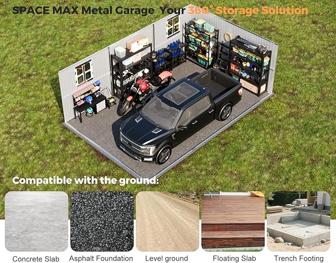 Metal Garage Shed 13x20x​​8.5', Large Outdoor Storage Building, - Image 6