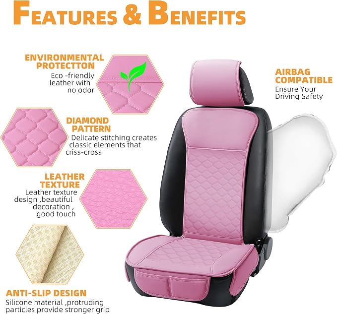 Elantrip 2 PCS Front Car Seat Covers Pink Leather Auto - Image 3