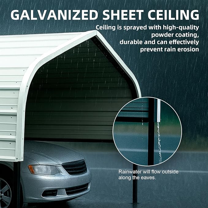 10x15 Metal Carport with Base Fixings Heavy Duty Garage Outdoor Chrome Plated - Image 5