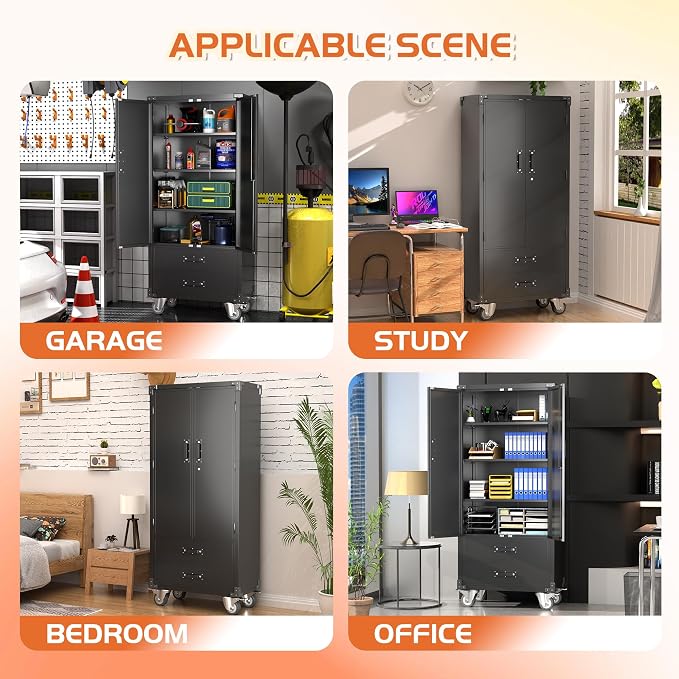 Rolling Storage Cabinet with 2 Doors and 2 Drawers, Heavy Duty Metal Storage - Image 5