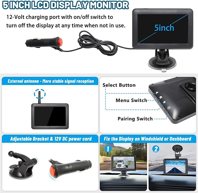 EWAY Wireless WiFi Magnetic Hitch Backup Camera 1080P HD Rechargeable Battery - Image 6