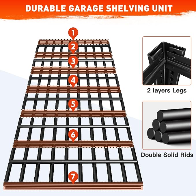 REIBII 48.2''W Garage Shelving Heavy Duty Metal Shelving 3000LBS Storage - Image 7