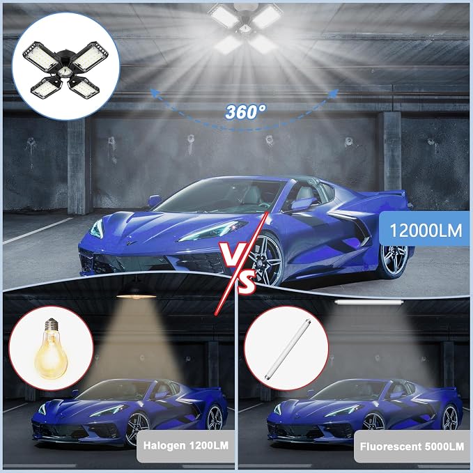LED Garage Lights 4 Pack -120W, 12000LM 6500K Led Shop Light - Image 3