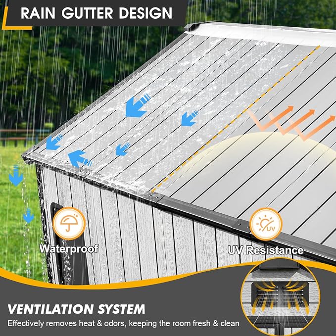8 x 8 FT Resin Tool Shed, All-Weather Outdoor Storage Shed - Image 6