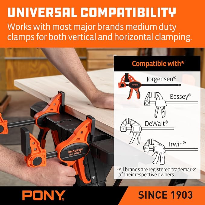Pony Portable Folding Work Table, 2-in-1 as Sawhorse & Workbench, 31” W×25” - Image 6