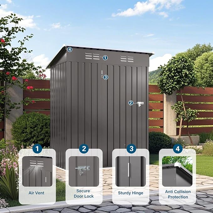 ARMSET 5x3 FT Metal Outdoor Storage Shed - Image 5