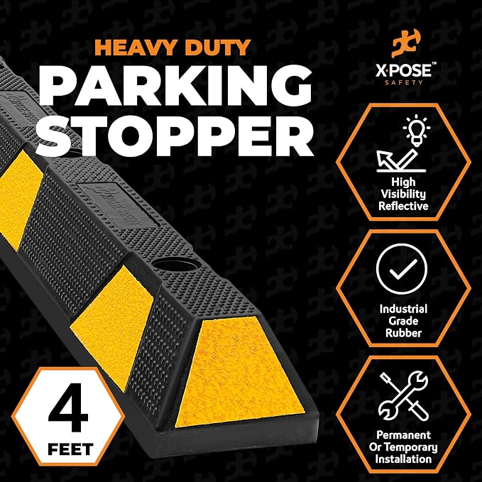 Xpose Safety 48" Heavy Duty Rubber Parking Stopper – 10 Pack Wheel Blocks - Image 2