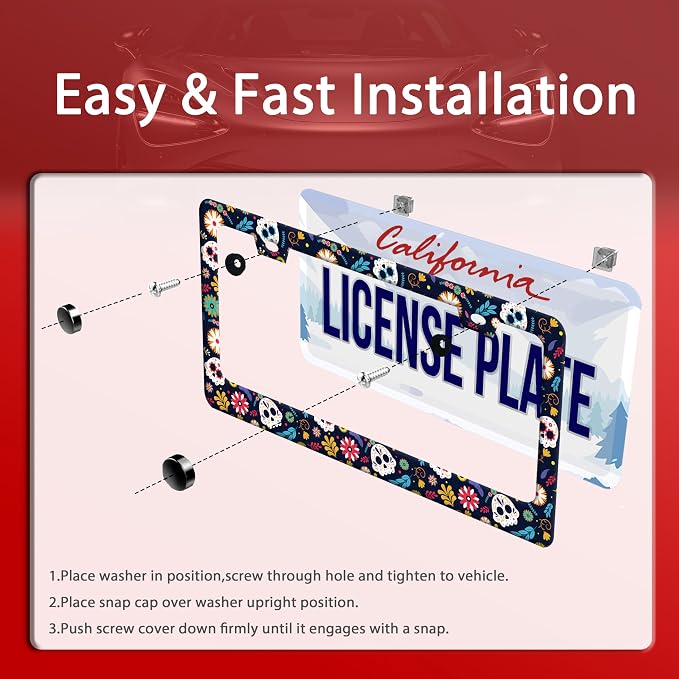 Sugar Skull Flowers License Plate Frame Cute Colorful License Plate Frames - Image 3