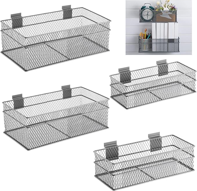 Barydat 4 Pcs Slatwall Basket Set Ventilated Metal Slatwall Basket Hanging Wire by home