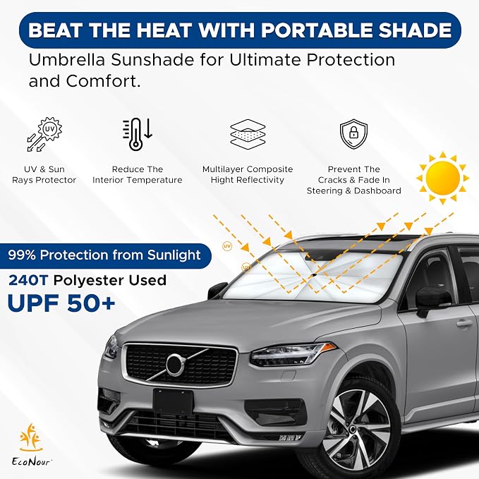 EcoNour Adjustable Car Windshield Umbrella Sun Shade | Foldable UV Protection - Image 3