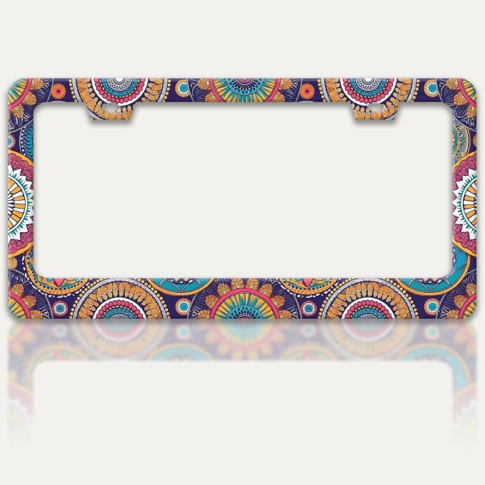 Mandala Flowers License Plate Frame Floral Print License Plate Holders Funny by RTINRAN