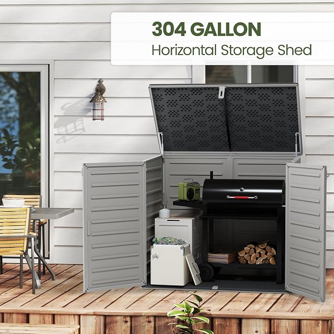 Outdoor Trash Can Storage Shed 4.6 x 4.1 FT, 304 Gallon Resin Shed - Image 5