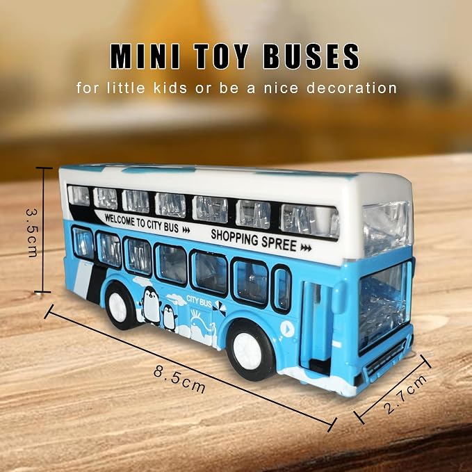 KIDAMI Die Cast Metal Toy Cars Buses Set, 1:64 Scale Double Decker City Bus - Image 7