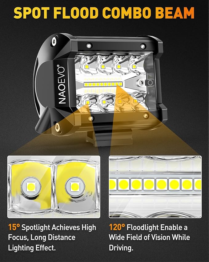 NAOEVO 4 Inch LED Pod Lights, 360W 36, 000LM LED Fog/Driving/Off Road Lights - Image 4