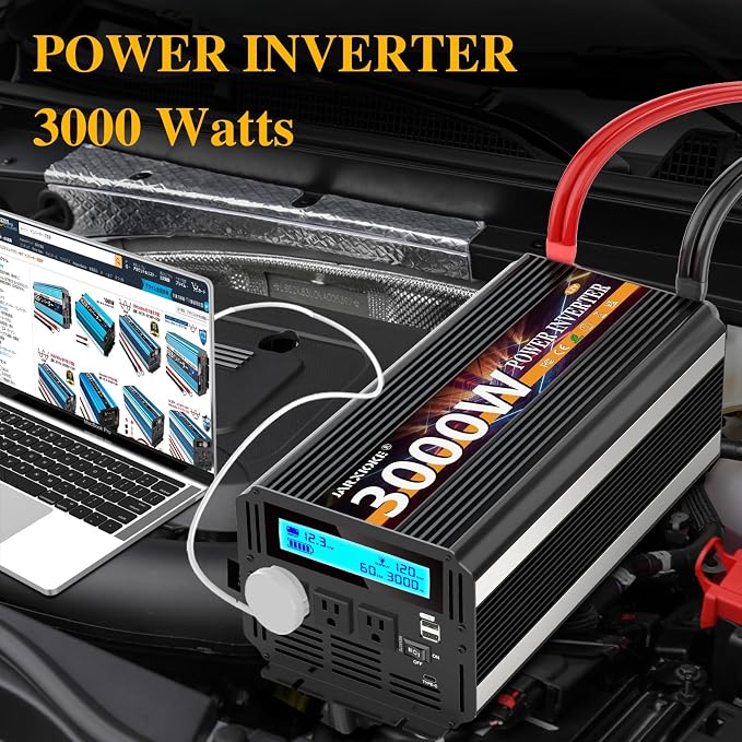 3000W Power Inverter 12V DC to AC 110V/120V 6000W Converter 3 sockets car - Image 2