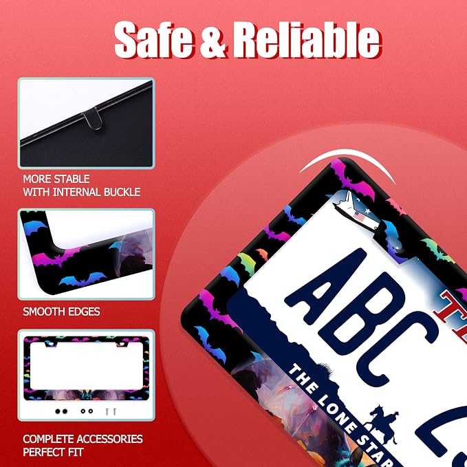 Bat License Plate Frame Funny Gothic License Plate Frames Stainless Steel - Image 2