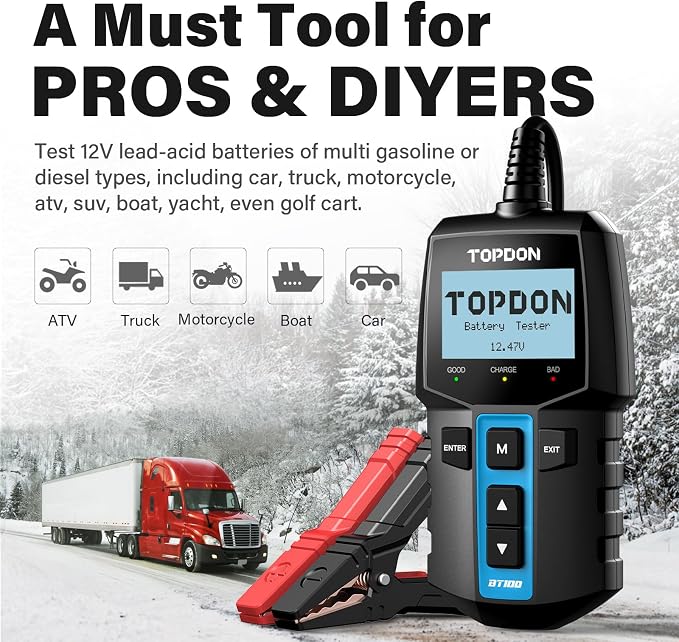 TOPDON BT100 Car Battery Tester 12V Load Tester, 100-2000 CCA Automotive - Image 6