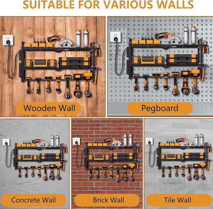 Power Tool Organizer with Charging Station: 7 Cordless Drills Holder Wall Mount - Image 6