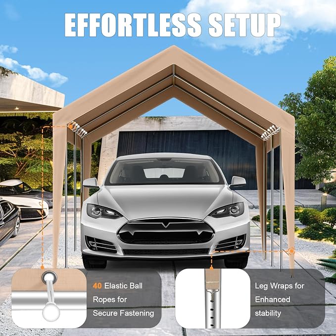 Carport Canopy 10'x20' Heavy Duty Replacement Cover, Beefull Carport - Image 3