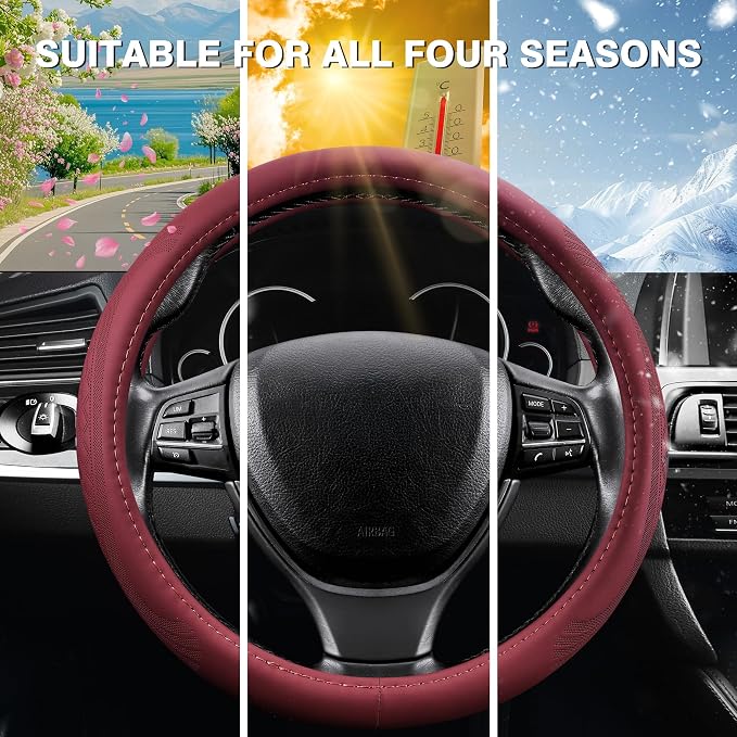 【2025 Model】 Breathable Soft Leather Car Steering Wheel Cover - Image 6