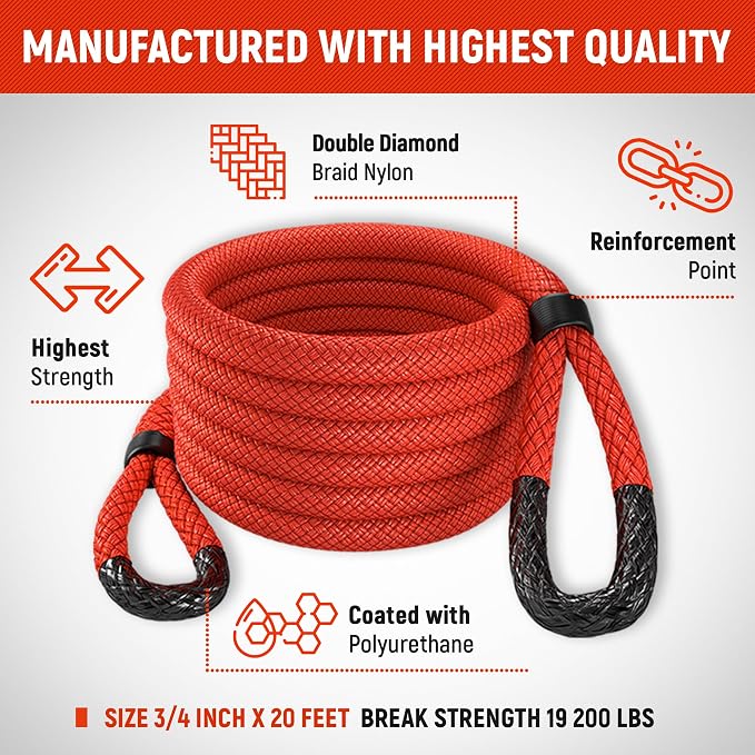 MiolleGear Kinetic Recovery Rope kit Heavy Duty Tow Rope - Image 2