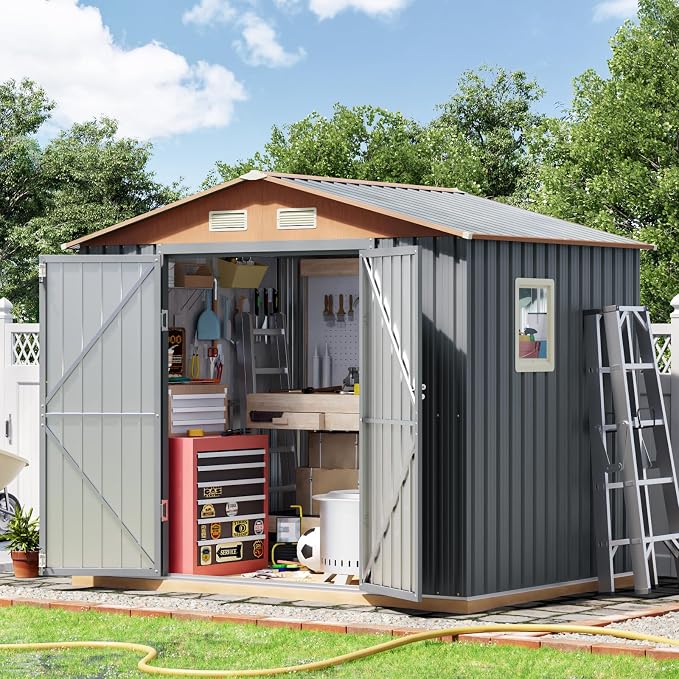8x6FT Metal Shed & Outdoor Storage Shed, Steel Tool Multi-Used Shed by OutdoorFirePit